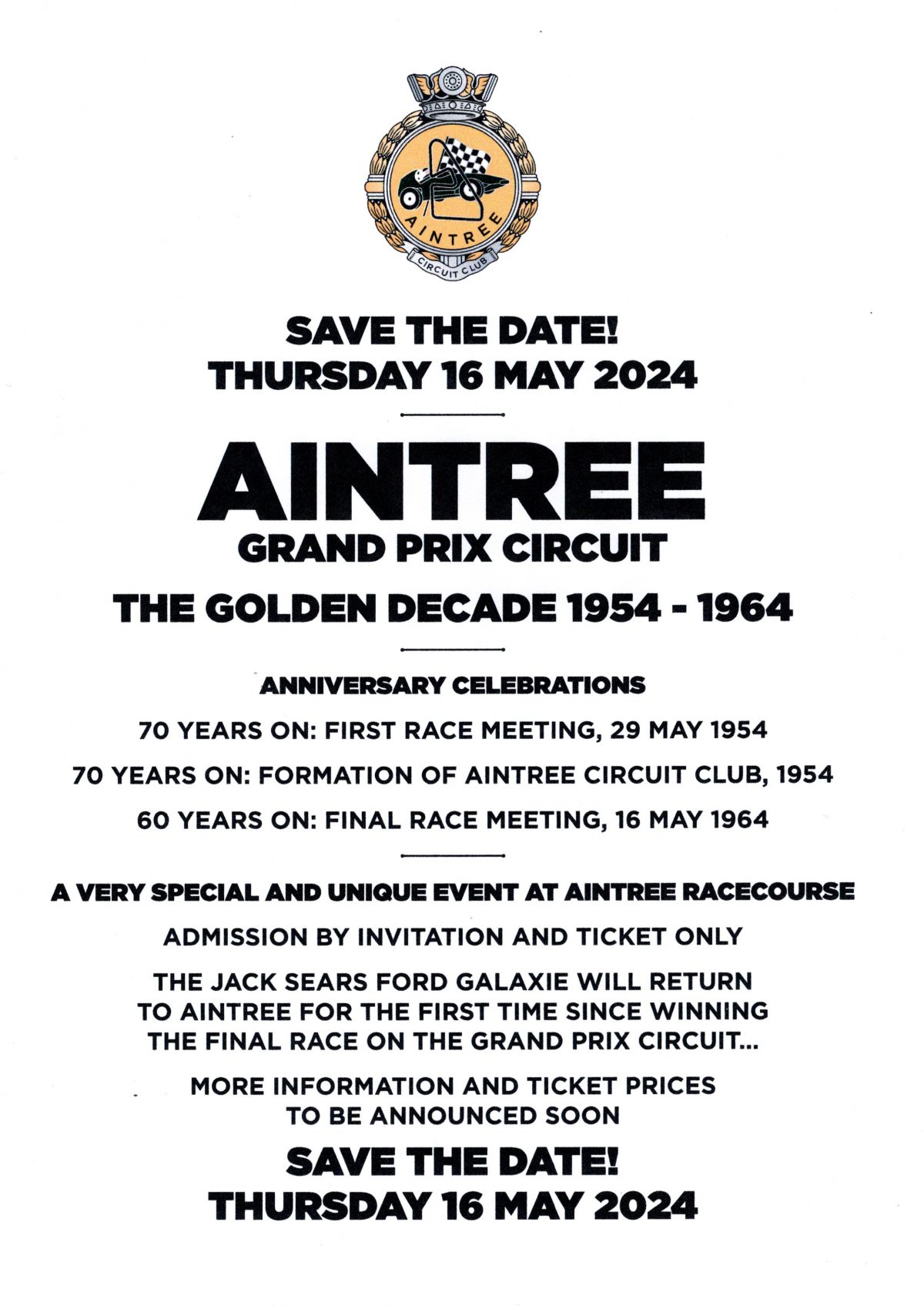Aintree Circuit Club Anniversary Celebrations – 16 May 2024